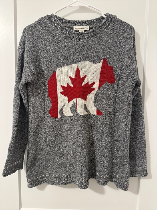 Cotton Country Sweaters - Cotton Country Grey Marled Knit Crewneck Sweater Canadian Flag Size Small Womens